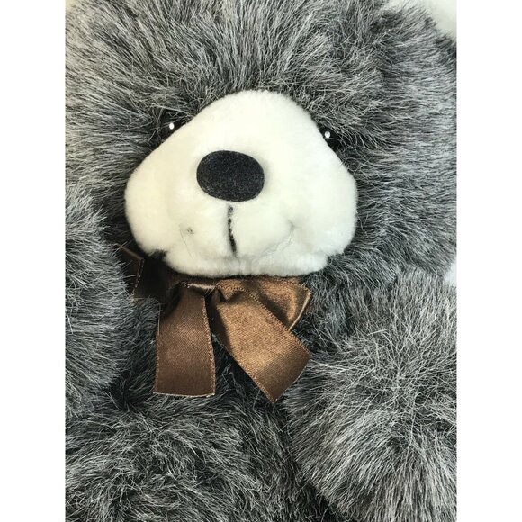 1998 FIESTA TOY Bear Vintage Huggable GRAY Brown Bow Stuffed Plush Animal 12" - Picture 2 of 6